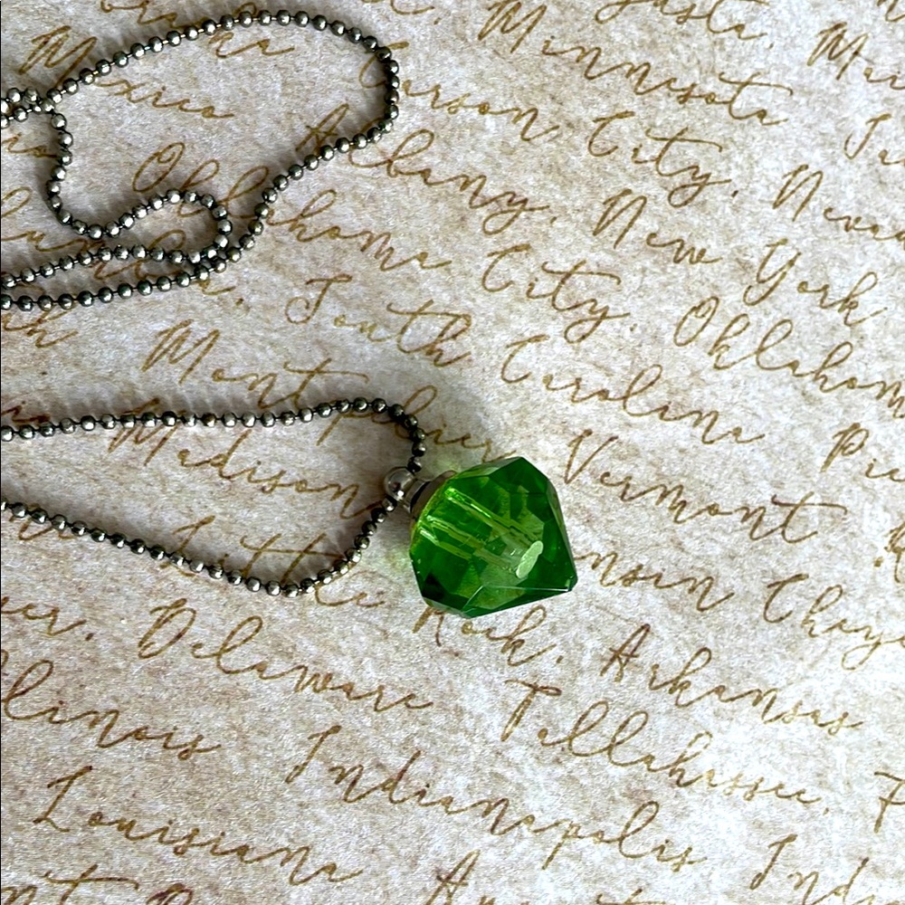 3/$30 Green Glass Vial Pendant Necklace